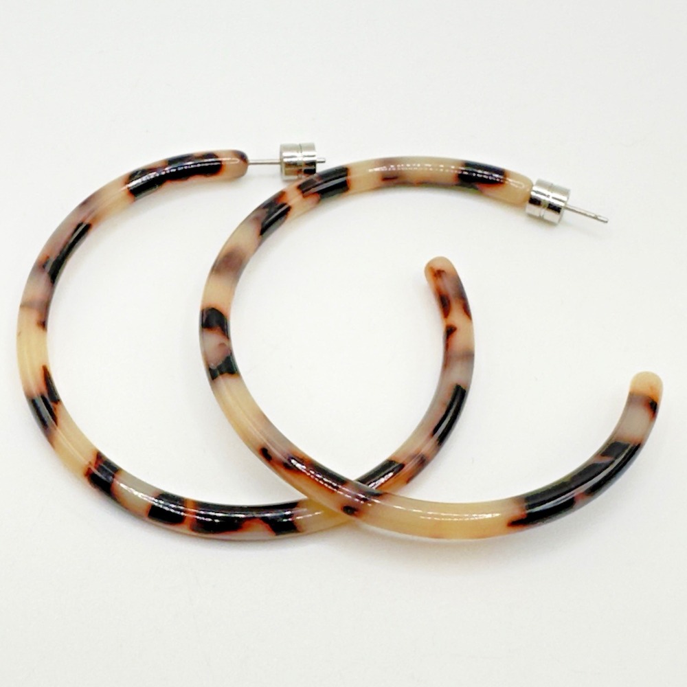 Machete Hoop Earrings Italian Acetate 2" Browns & Tans Lightweight Easy Wear